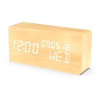 EVOOM WOOD 4 in 1 Alarm Clock - Time, Date, Day and Temperature - Natu