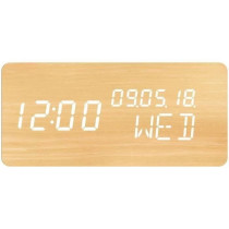 EVOOM WOOD 4 in 1 Alarm Clock - Time, Date, Day and Temperature - Natu