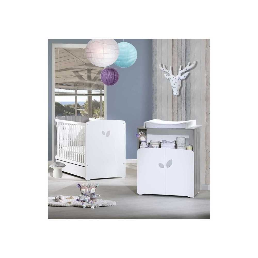 Chambre bébé duo Leaf: lit 120x60, commode a langer - Babyprice - Bl