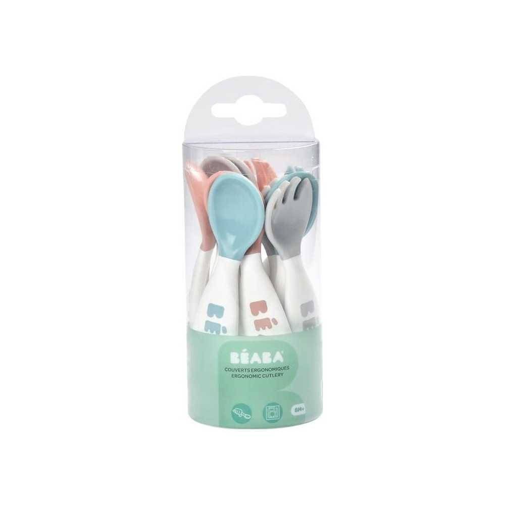 BEABA Set of 6 ergonomic spoons + 4 forks (old pink + airy green + lig