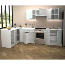 START Cuisine complete d'angle - Mélaminé blanc - Façade polymere b