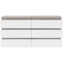 Commode CHELSEA 6 Tiroirs - Couleur blanc/béton clair - L 154 x P 42,