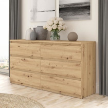 Commode CHELSEA 6 tiroirs - L 154 cm x P 42,2 x H 79,9 - Décor chene