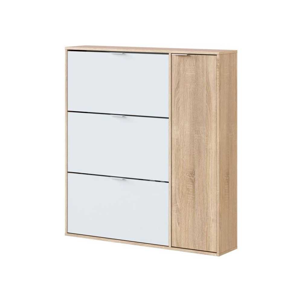 Meuble a chaussure - CLASS - 3 tiroirs abattants et 1 porte - Chene ca