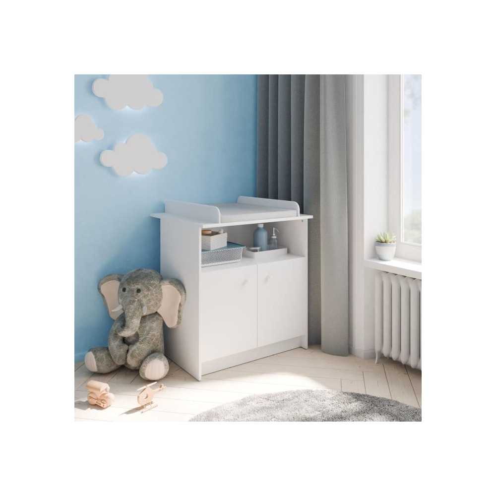 Commode a langer 2 portes, 1 niche - HELICIA - Blanc mat - 79,6 x 70 x