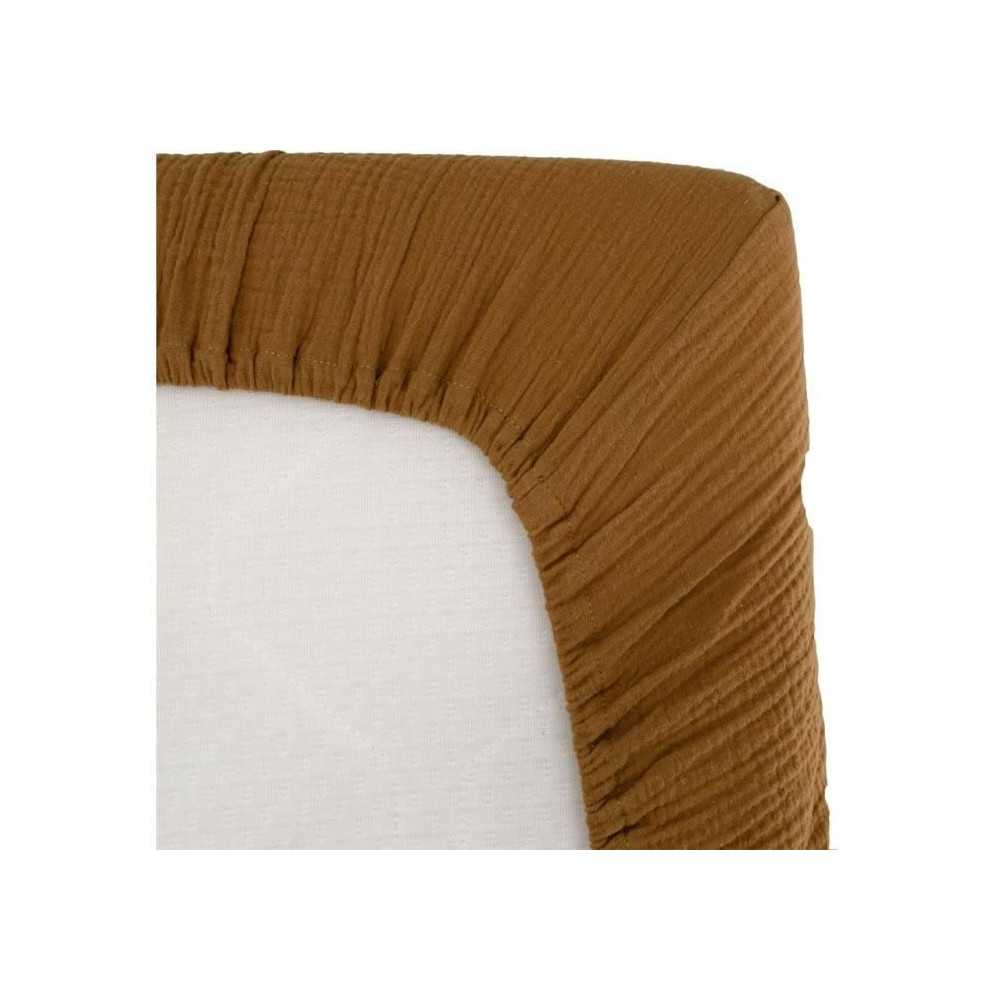 Drap housse lange - DOMIVA - AU FIL DE L'EAU - Caramel - 70 x 140 cm