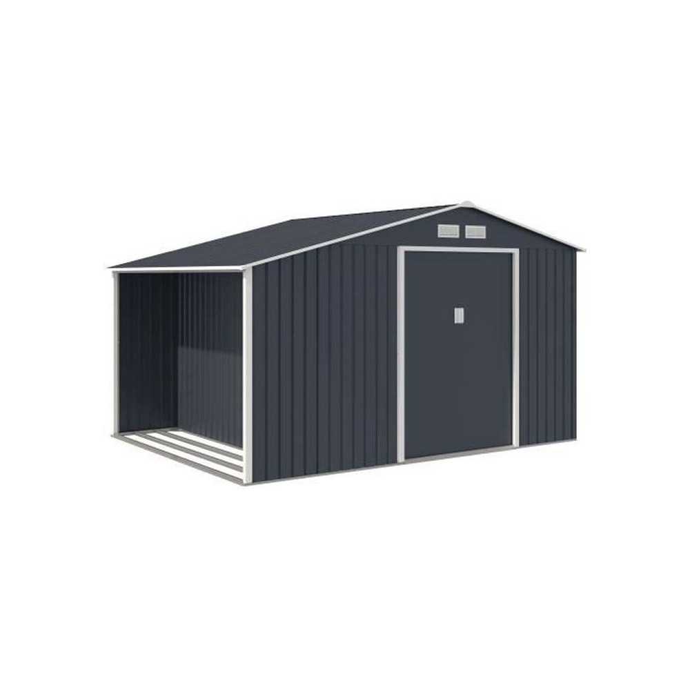 NOVA Abri de jardin en métal et abri bûches 8,72 m² - 342 x 255 x 2