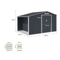 NOVA Abri de jardin en métal et abri bûches 8,72 m² - 342 x 255 x 2