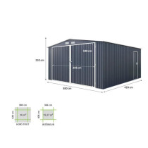 COMET Abri de jardin / Garage en métal 16 m² - 380 x 420 x 232 - Kit
