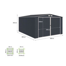 ORION Abri de jardin / Garage en métal 18,2 m² - 380 x 480 x 232 - K