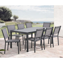 Ensemble repas de jardin : Table 180 cm + 8 chaises - Structure alumin