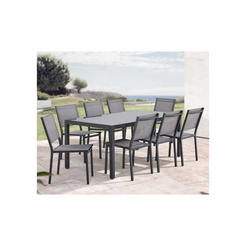 Ensemble repas de jardin : Table 180 cm + 8 chaises - Structure alumin