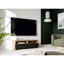 PILVI TV cabinet - Contemporary style - Oak and Black decor - 2 flaps