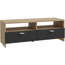 PILVI TV cabinet - Contemporary style - Oak and Black decor - 2 flaps