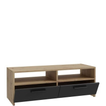 PILVI TV cabinet - Contemporary style - Oak and Black decor - 2 flaps