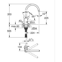 Kitchen faucet - Chrome - C-spout - High spout - 150° rotation - GROH