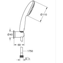 Shower set with 1 jet Rain shower head, holder and 1.75m hose - GROHE