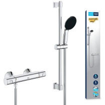 Shower set with thermostatic mixer, 1 jet shower head, 60cm bar and fl