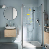 Shower set with thermostatic mixer, 1 jet shower head, 60cm bar and fl