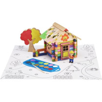 Chalet to Paint 85 Pieces - JEUJURA - Natural Wood Construction Game,