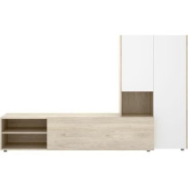 Meuble de salon TV compact - KEI - 3 portes - Chene clair / Blanc - 22