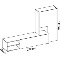 Meuble de salon TV compact - KEI - 3 portes - Chene clair / Blanc - 22