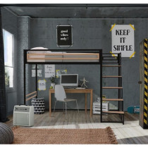 Lit mezzanine LEON - 140x190 cm - Métal noir - Sommier inclus