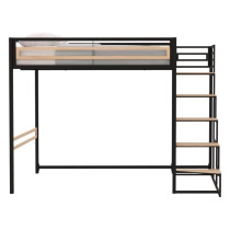 Lit mezzanine LEON - 140x190 cm - Métal noir - Sommier inclus