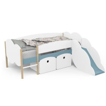 DEMEYERE Lit toboggan - 90 x 200 cm - Sommier a lattes - 2 Tirroirs -