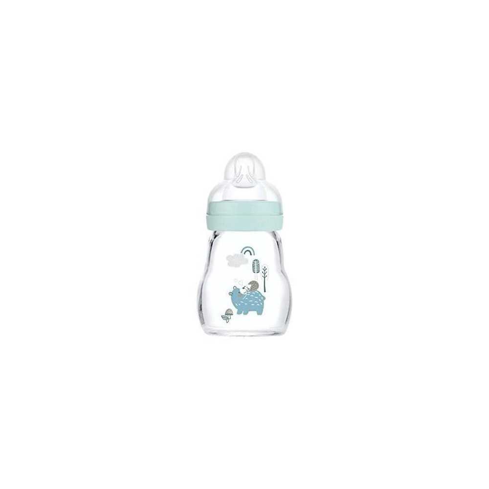 MAM Glass Baby Bottle - 170ml - Blue - Teat Flow 1 MAM Glass Baby Bottle - 170ml - Blue - Teat Flow 1