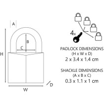 MASTER LOCK Set of 4 padlocks 20mm - Assorted colors - For luggage, su