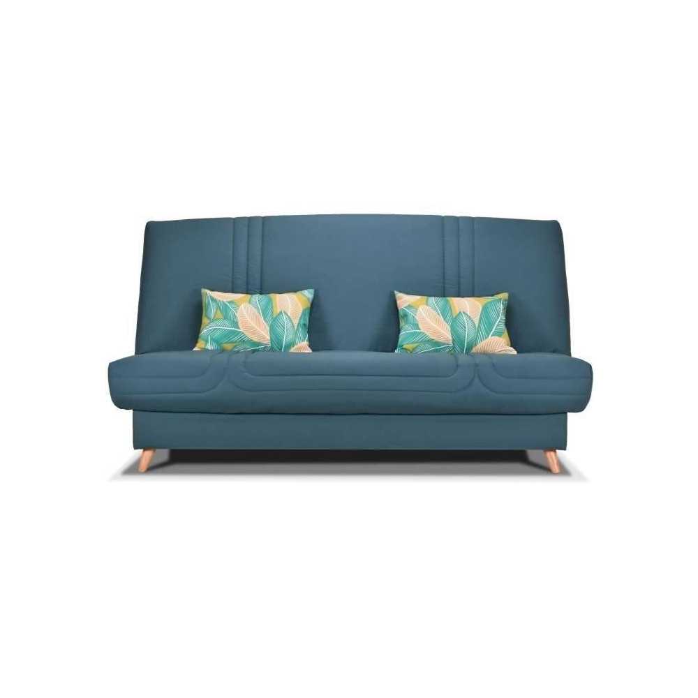 COMFORT BULTEX Banquette clic - Tissu bleu + Coussins déco jungle - L