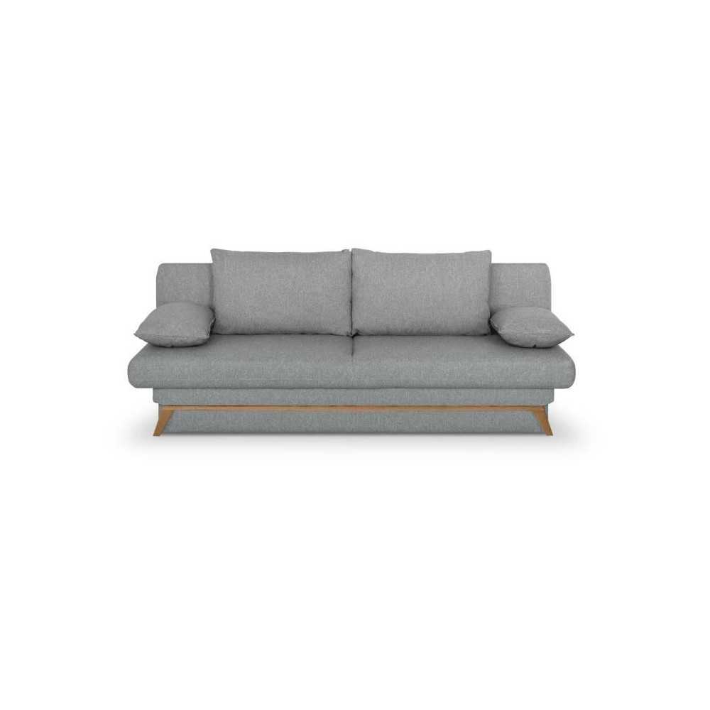 Banquette convertible - 3 places - NAOTO - Tissu gris clair - Coffre d