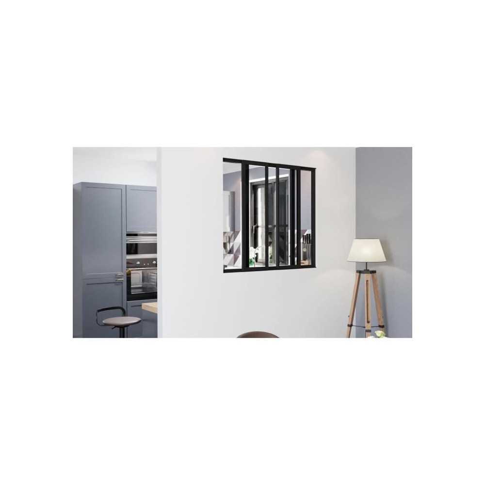 OPTIMUM Verriere coulissante 4 carreaux en verre trempé Noir - 108 x