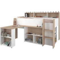 PARISOT Lit combiné enfant avec bureau rétractable - Décor blanc et