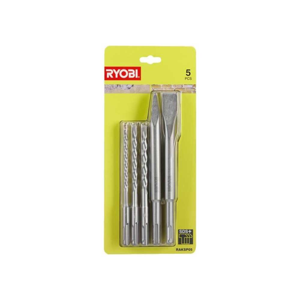 RYOBI - Kit 3 forets (6 mm, 8 mm, 10 mm) et 2 burins SDS+ (1 pointe et