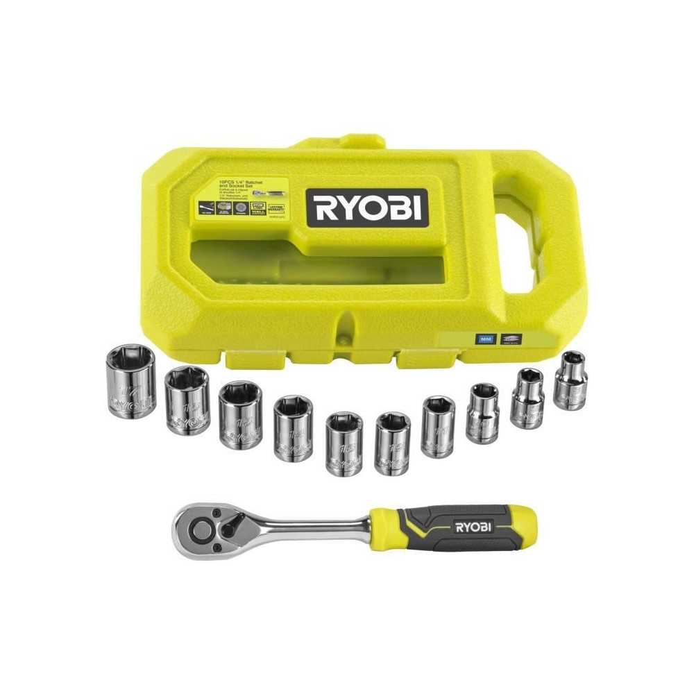 RYOBI - Coffret 1 clé 90 dents, 8 douilles (de 8 a 15 mm) & adaptateu