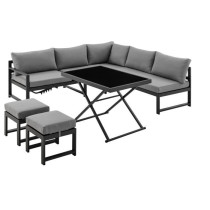 Salon de jardin avec structure en aluminium avec coussins - 7 personne