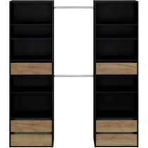 Kit dressing 2 colonnes - Décor noir et chene - 6 tiroirs - 2 barres