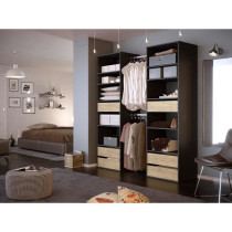 Kit dressing 2 colonnes - Décor noir et chene - 6 tiroirs - 2 barres