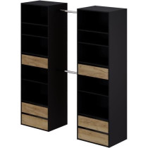 Kit dressing 2 colonnes - Décor noir et chene - 6 tiroirs - 2 barres