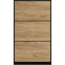 Meuble a chaussure 3 portes - Décor chene et noir - 75x25x128 cm - Le