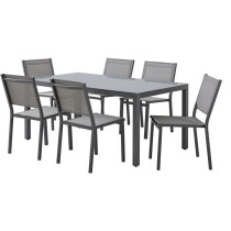 Table de jardin 6 personnes - Structure aluminium - Plateau verre trem
