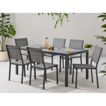 Table de jardin 6 personnes - Structure aluminium - Plateau verre trem