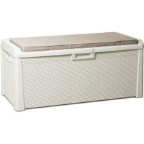Banc coffre de jardin SANTORINI PLUS - Résine - Capacité 550L - Blan