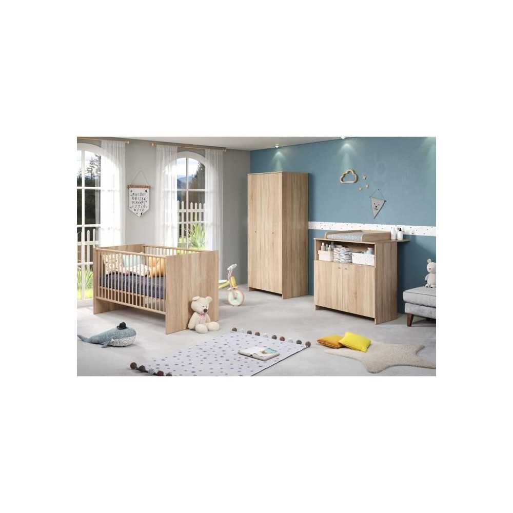 Chambre bébé trio NIKO - Lit 70x140 cm + Commode a langer 2 portes +