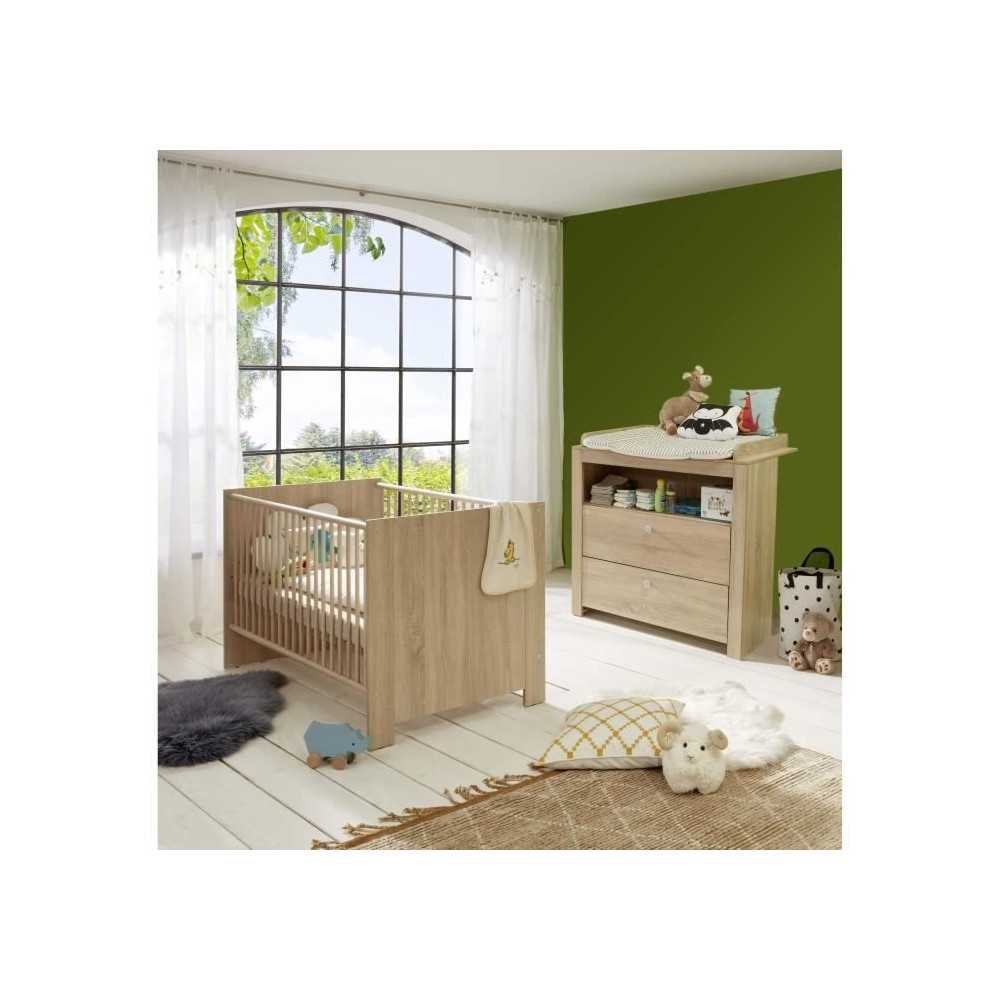 Chambre bébé Duo : Lit 70 x 140 cm + Commode a langer OLIVIA - Chene