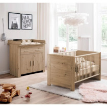 Chambre bébé Duo : Lit 70 x 140 cm + Commode a langer AHOI - Chene -