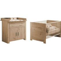 Chambre bébé Duo : Lit 70 x 140 cm + Commode a langer AHOI - Chene -