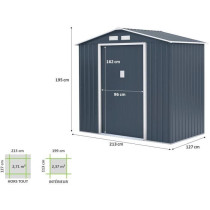 PLUTON Abri de jardin en métal 2,71 m² - 213 x 127 x 195 cm - Kit d'